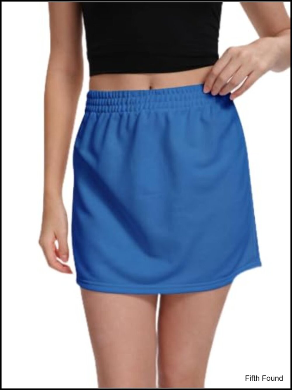High Waisted Mini Skirt Ribbed Folded Waistband Stretch Polyester